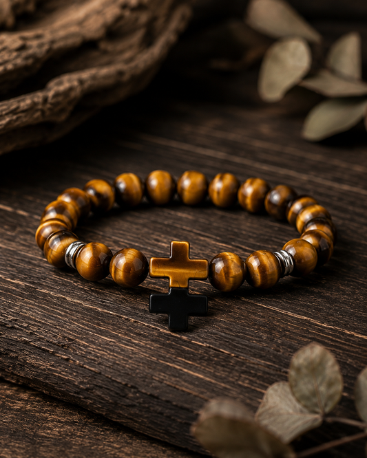 Bracelet en perles d’Œil de Tigre naturel aux reflets bruns et dorés