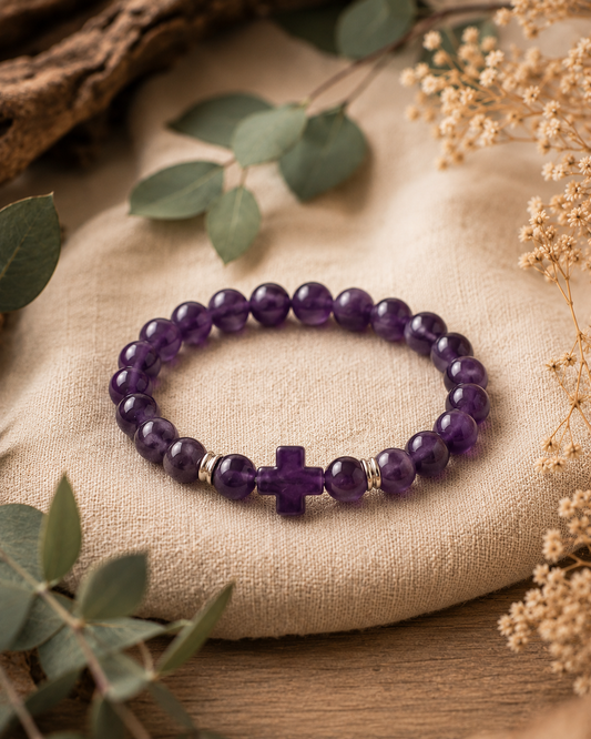 Bracelet en perles d’Améthyste naturelle aux nuances violettes