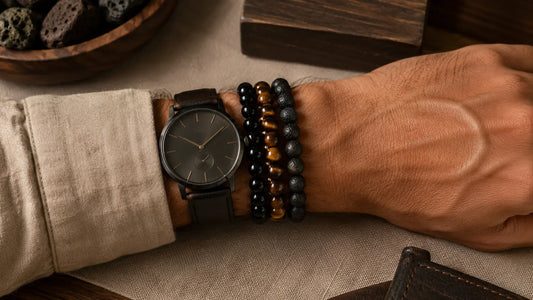 Bracelets en pierres naturelles pour homme en Onyx Noir, Œil de Tigre et Pierre de Lave