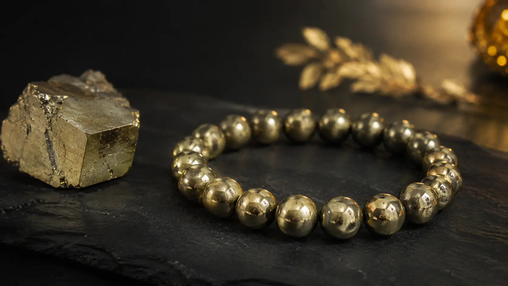 Bracelet en Pyrite dorée, pierre d'abondance, de confiance et de protection