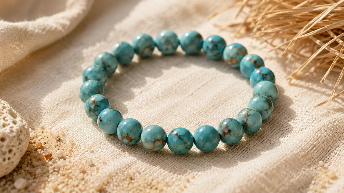Bracelet en Turquoise bleue, pierre associée au voyage et à la protection en lithothérapie