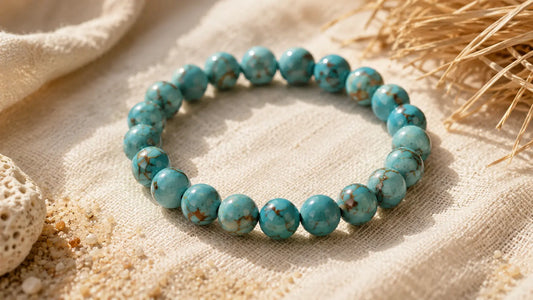 Bracelet en Turquoise bleue, pierre associée au voyage et à la protection en lithothérapie